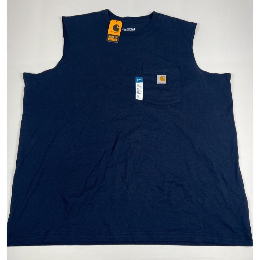 Carhartt Men 2XL Navy Blue Relaxed Fit Heavyweight Sleeveless Pocket Tee TK0374